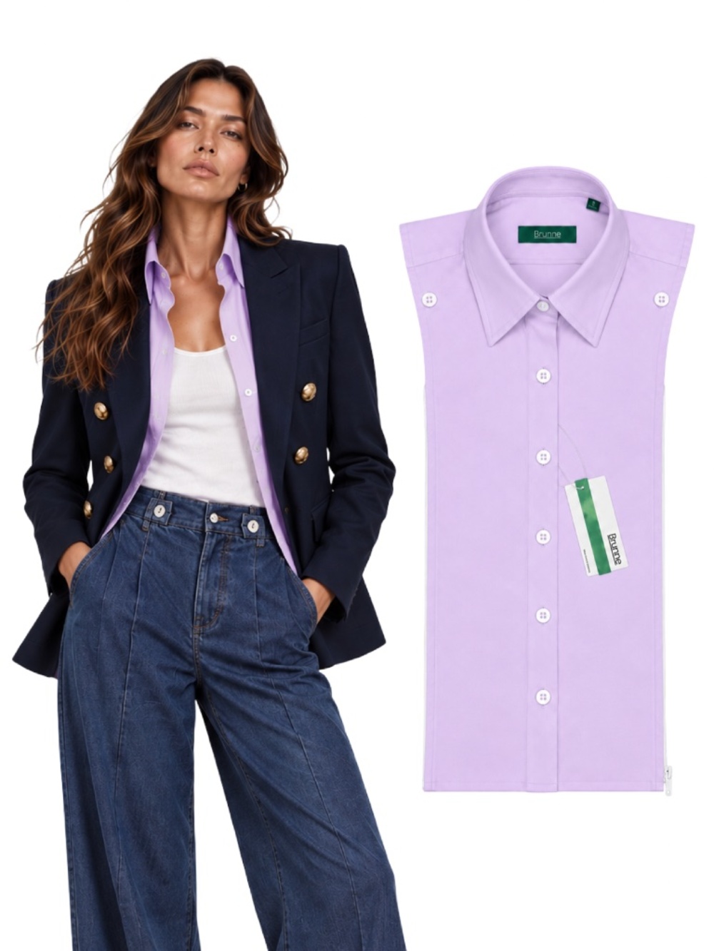 BRUNNE Button Down Shirt Dickey Compatible with Veronica Beard Blazer Sz 00-14